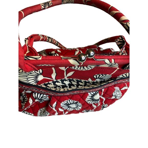 Vera Bradley Deco Daisy Frame Purse with Houndstooth Interior Black & Red - Picture 3 of 9